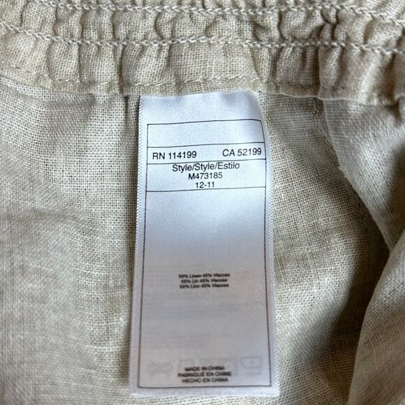 Women's Roxy Linen Blend Large Pants Tan Beige Khaki Oatmeal Tie at waist L - Picture 9 of 12